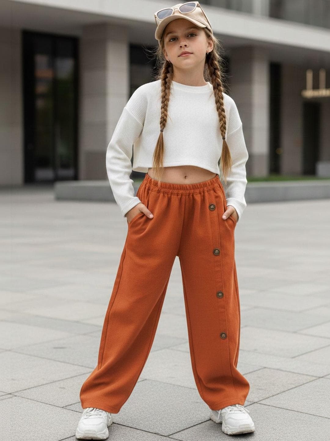 Cutiekins Girls Solid Mid-Rise Regular-Fit Trousers