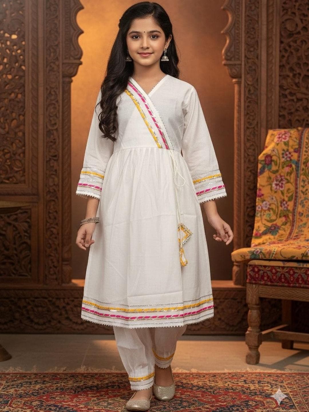 Sangria Pure Cotton V-Neck Kurta & Trousers Kurta Sets