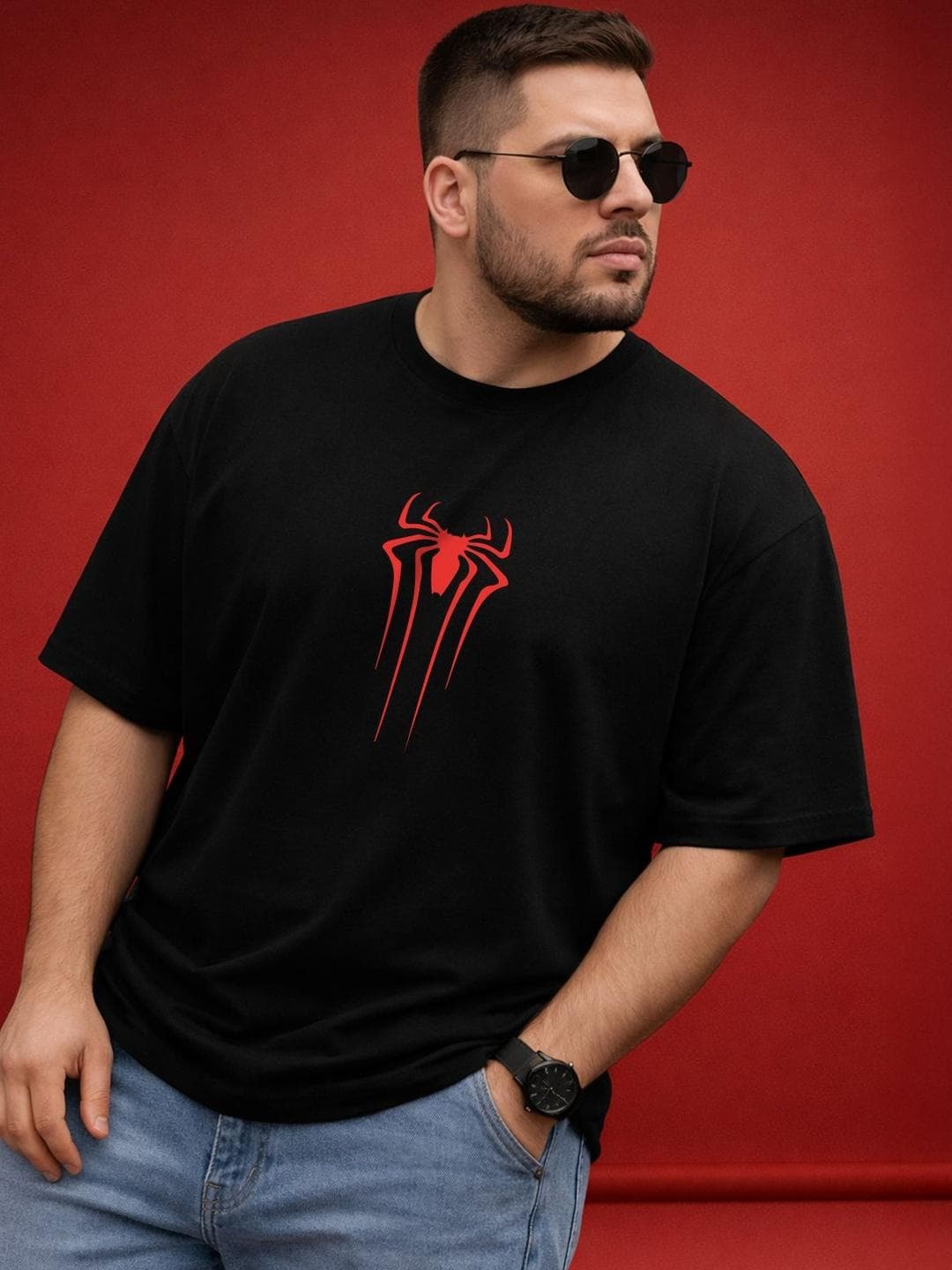 VEIRDO Men Printed Drop-Shoulder Sleeves Pure Cotton T-shirt