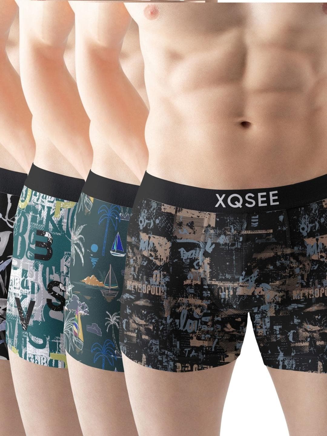 Buy XQSEE Men Pack Of 4 Printed Mid Rise Short Trunk - - Apparel for Men