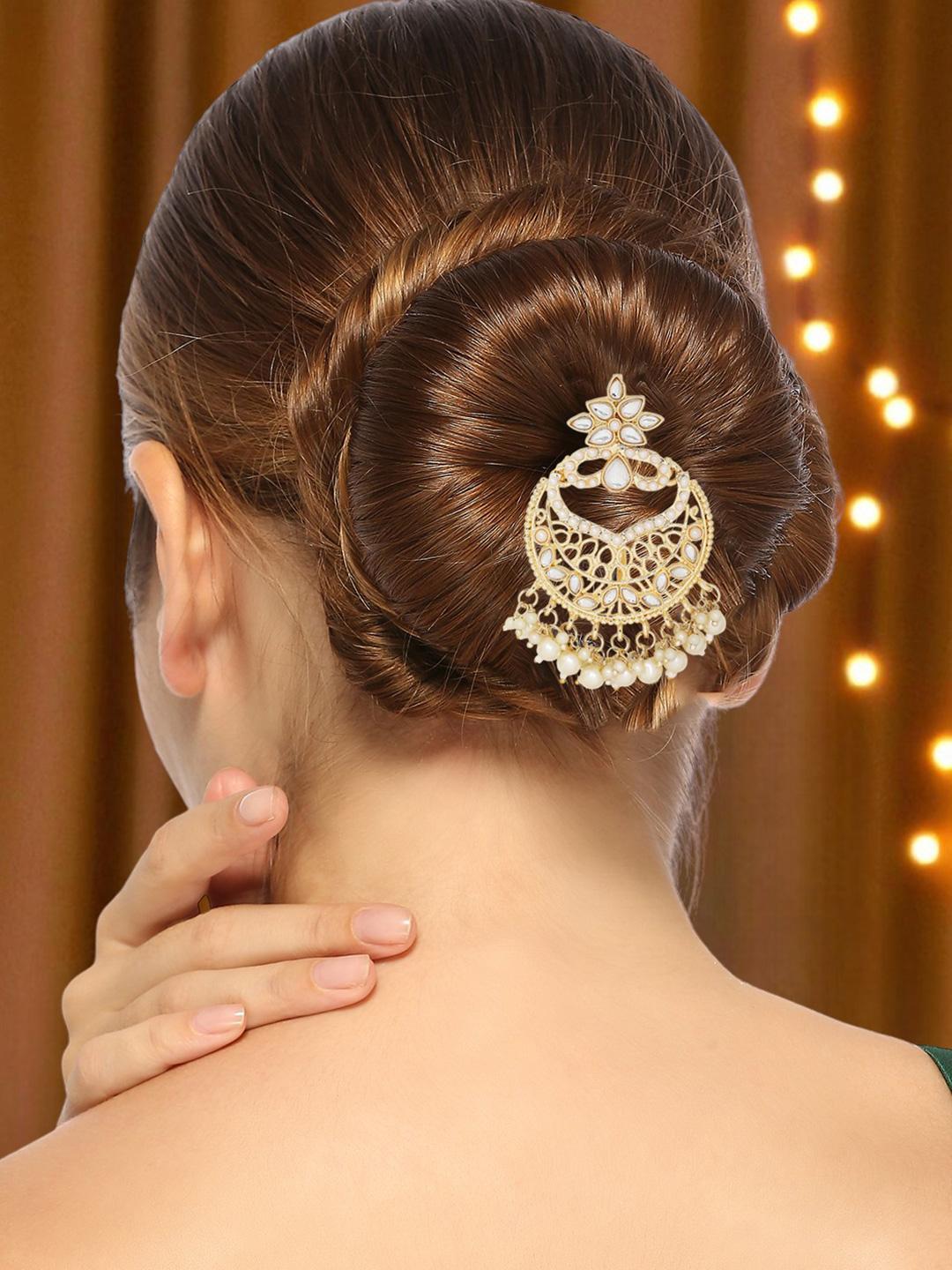 Buy OOMPH Artificial Stones Studded & Beaded Jadai Billai Pin Hair Accessory - - Accessories for Women