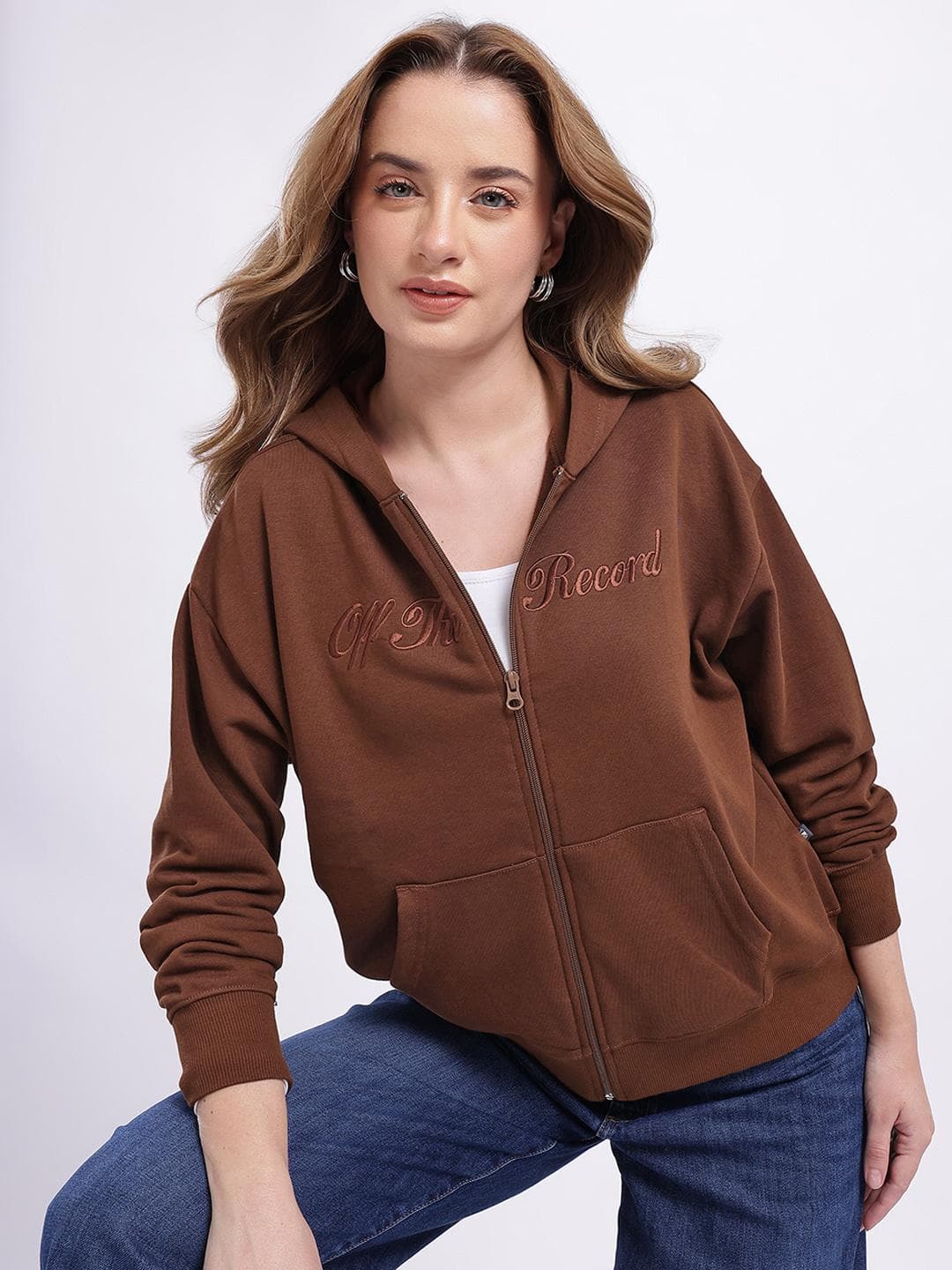 glitchez Typography Applique Detail Front-Open Oversized Sweatshirt