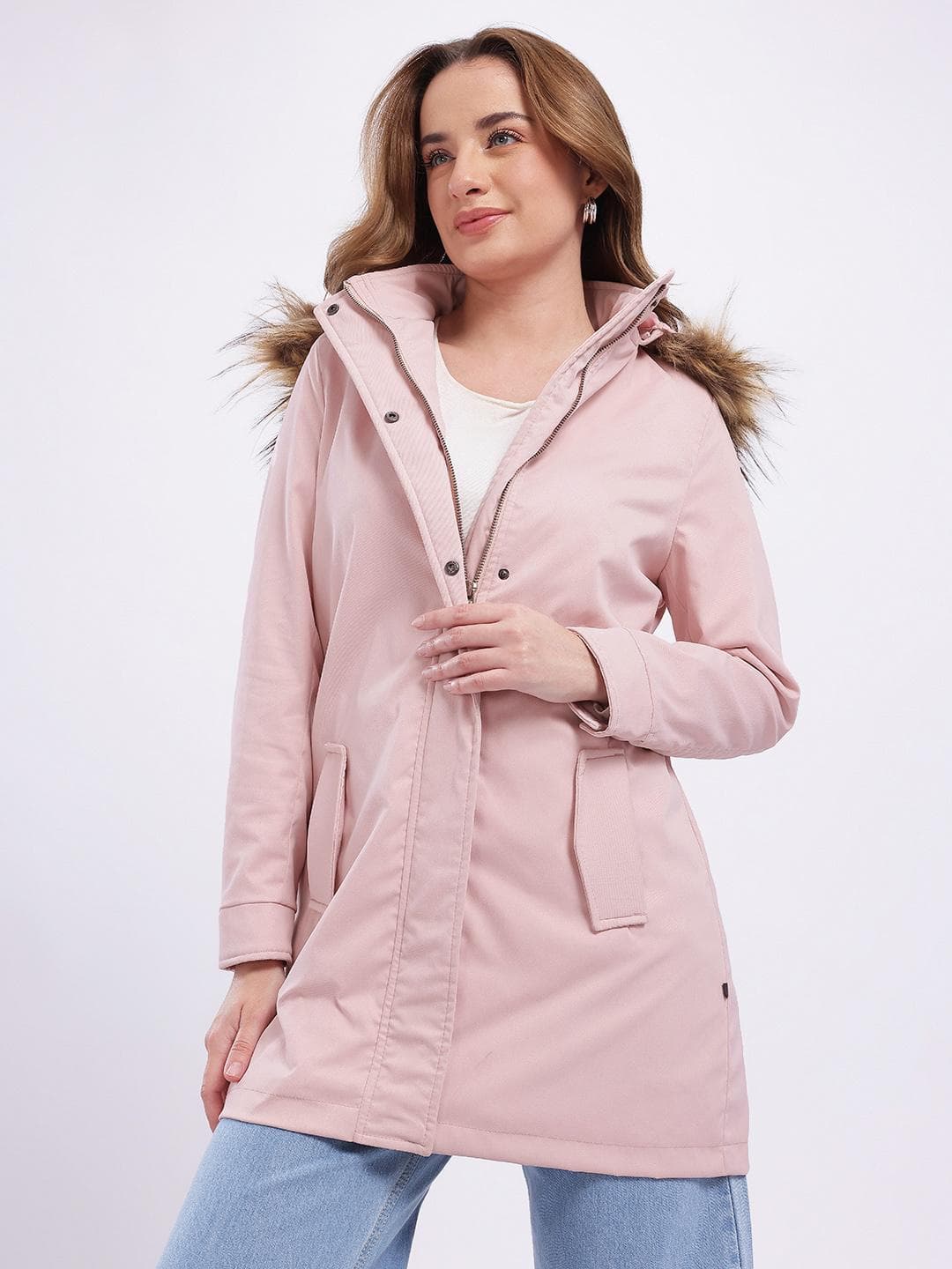 glitchez Longline Detachable Hood Tailored Jacket with Faux Fur Detail