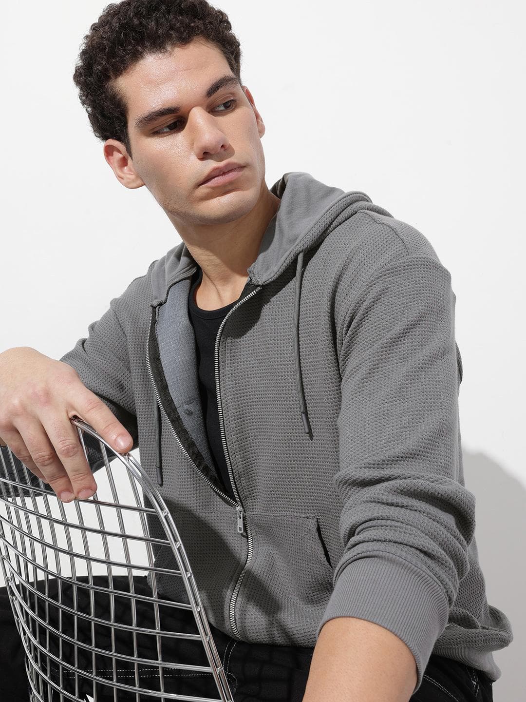 The Roadster Life Co. Textured Relaxed Fit Hooded Sweatshirt