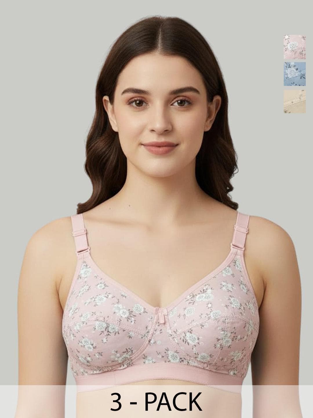 Sutjena Pack Of 3 Floral Bra Full Coverage