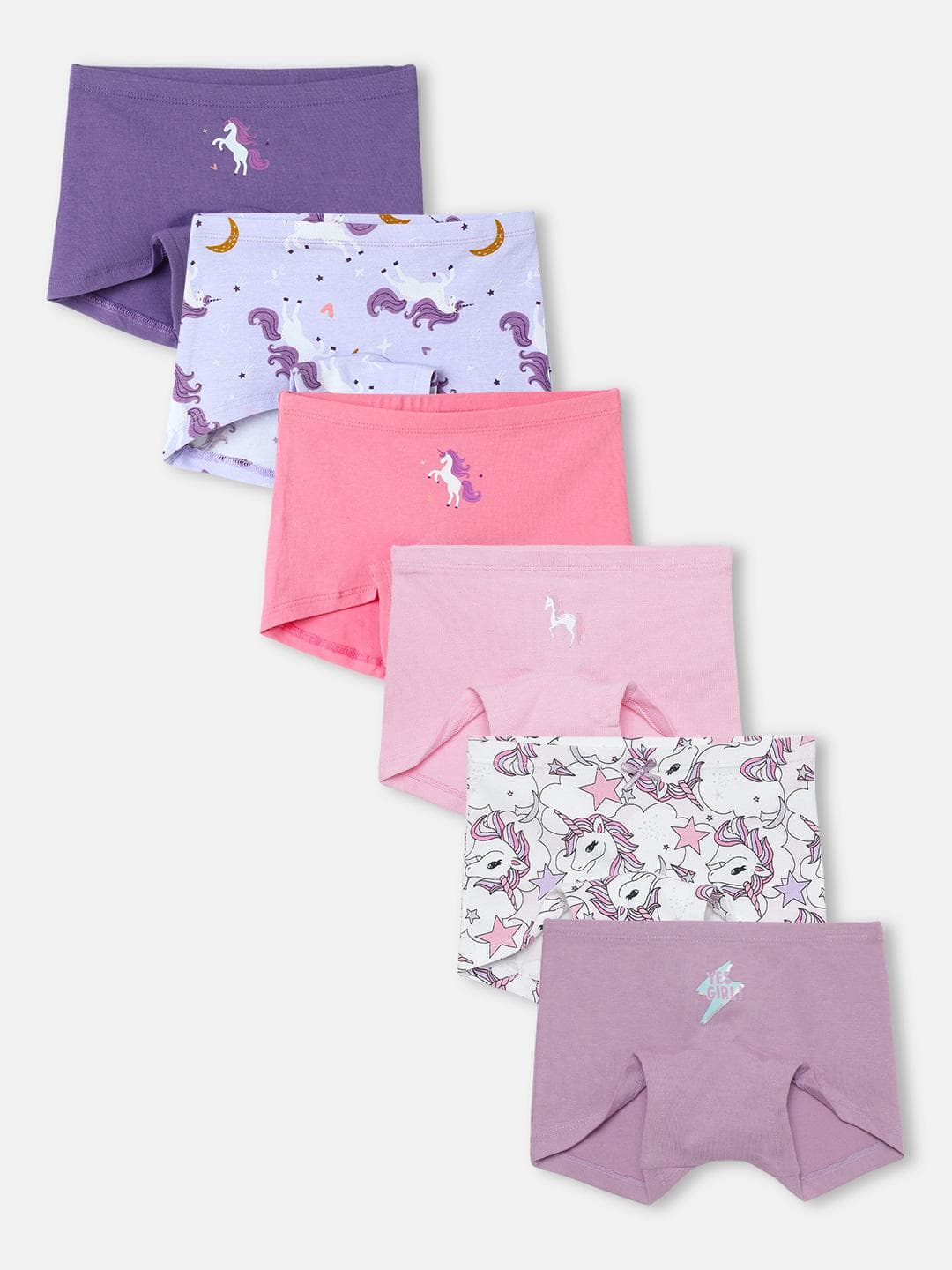 Buy Mackly Girls Pack Of 6 Printed Cotton Mid Rise Boxer Style Briefs - - Apparel for Girls