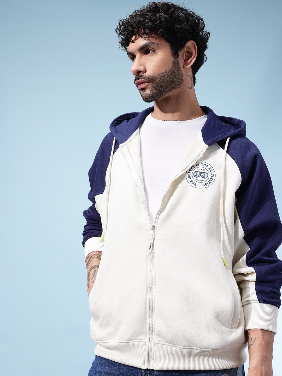 glitchez Typography Printed Hooded Front-Open Oversized Sweatshirt