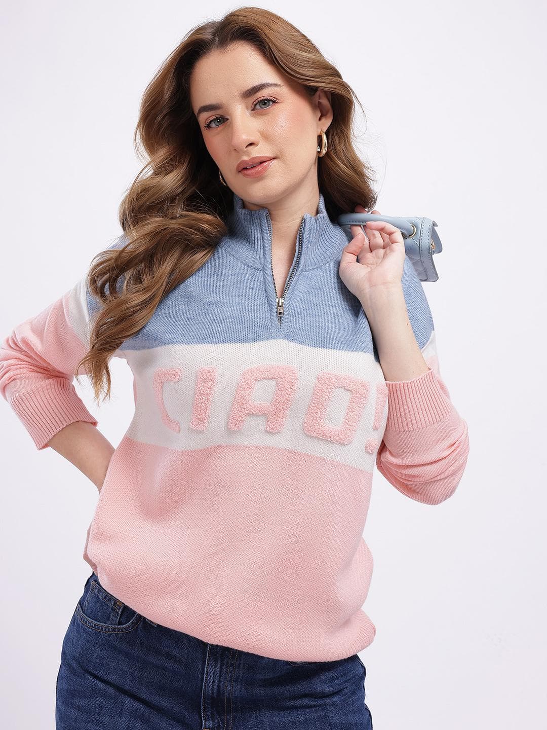 glitchez Embroidered Typography Striped Pullover