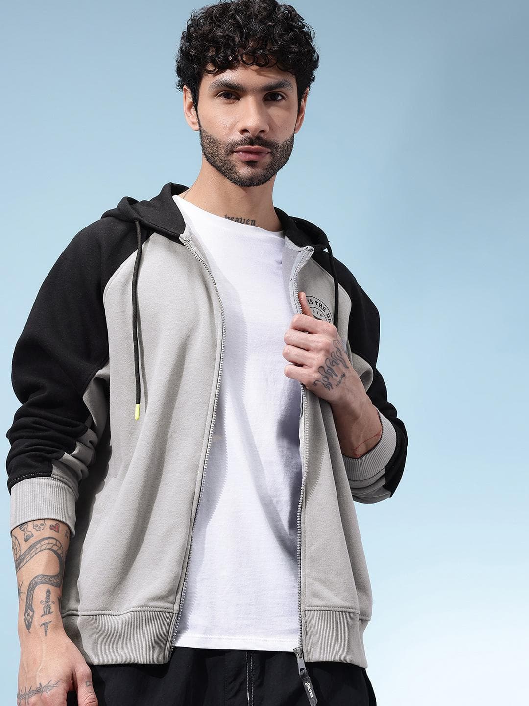 glitchez Typography Printed Hooded Front-Open Oversized Sweatshirt
