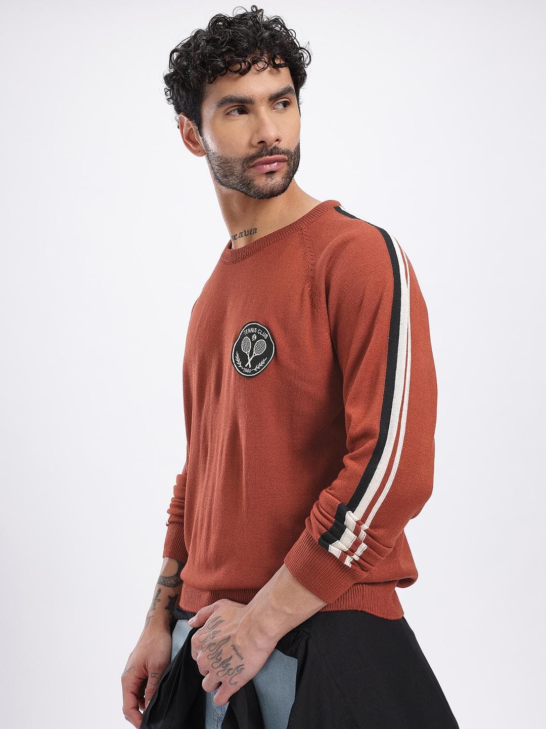 glitchez Round Neck Side Striped Raglan Sleeves Pullover with Patchwork Detail