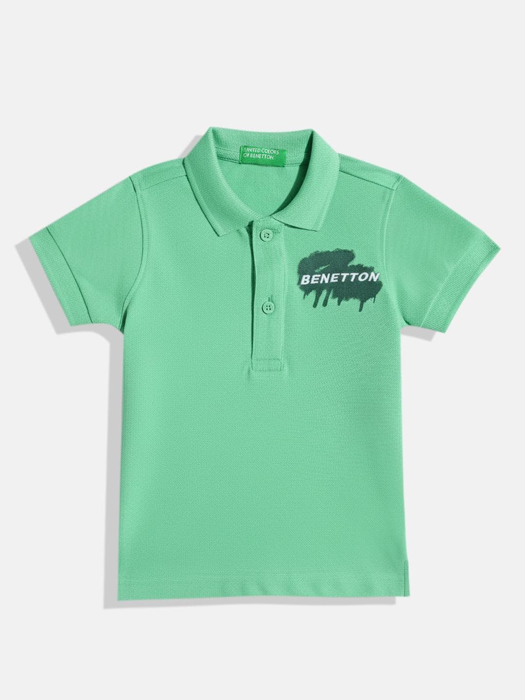 United Colors of Benetton Boys Brand Name Embroidered Polo Collar T-shirt