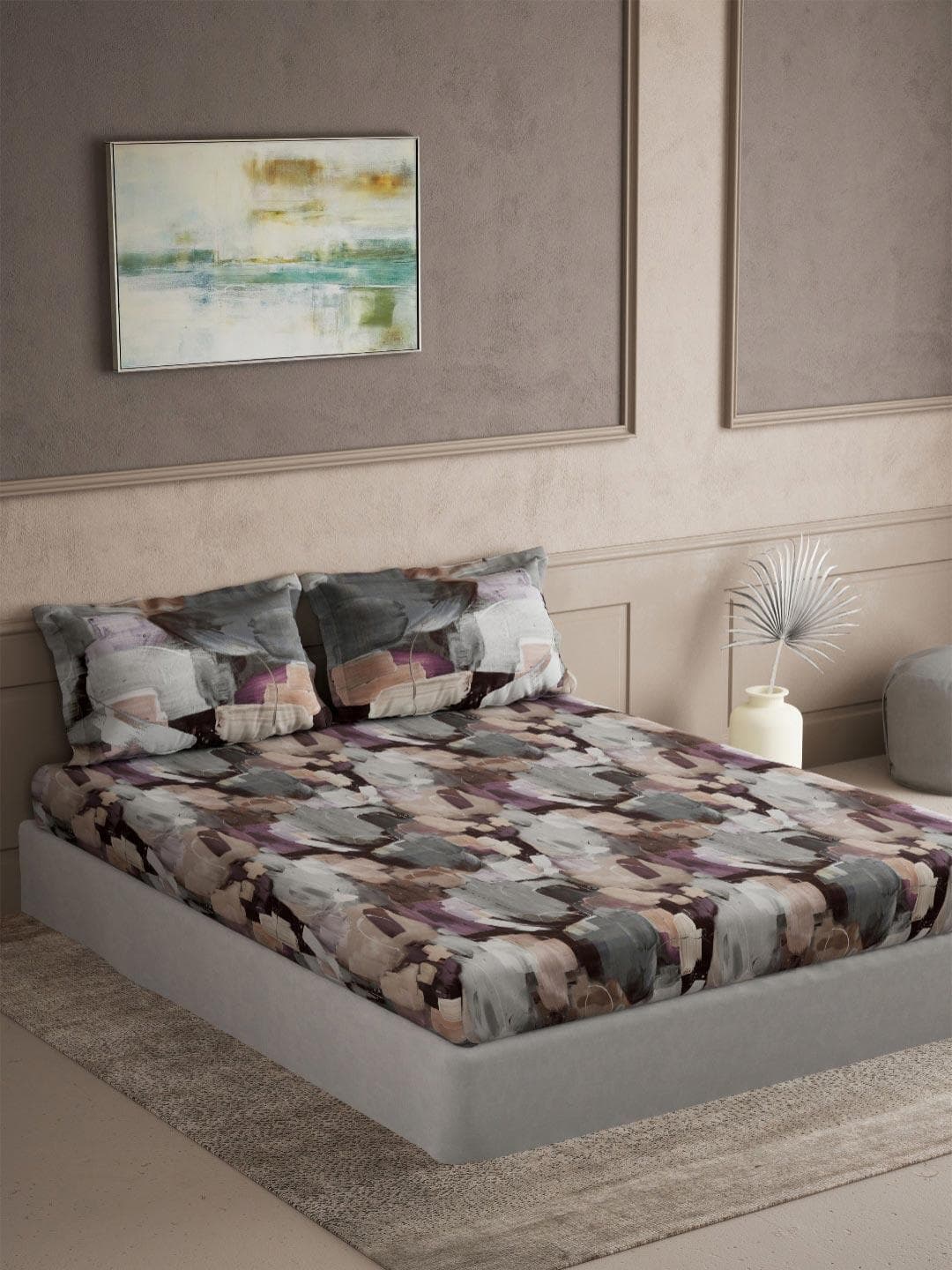 DDecor Burgundy & Green Printed 144 TC Cotton Double King Bedsheet Set 2.54 m x 2.74 m