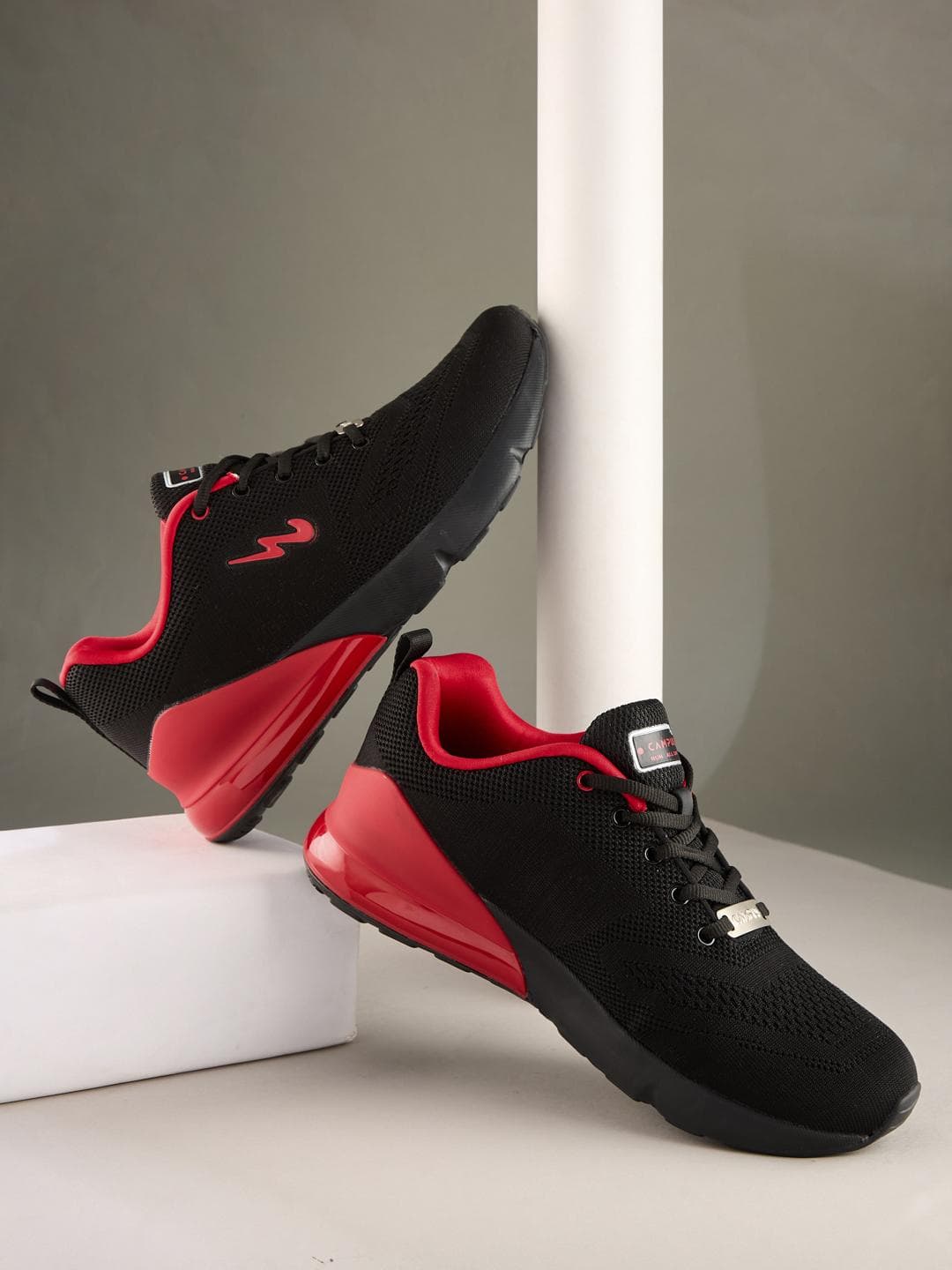 Campus Men Black & Red Flying Fury Woven Design Running Shoes