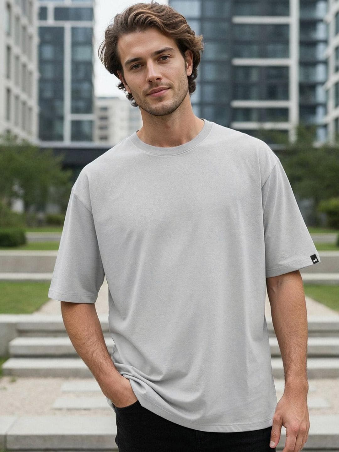 Bewakoof Men Solid Round Neck Cotton Oversized T-shirt