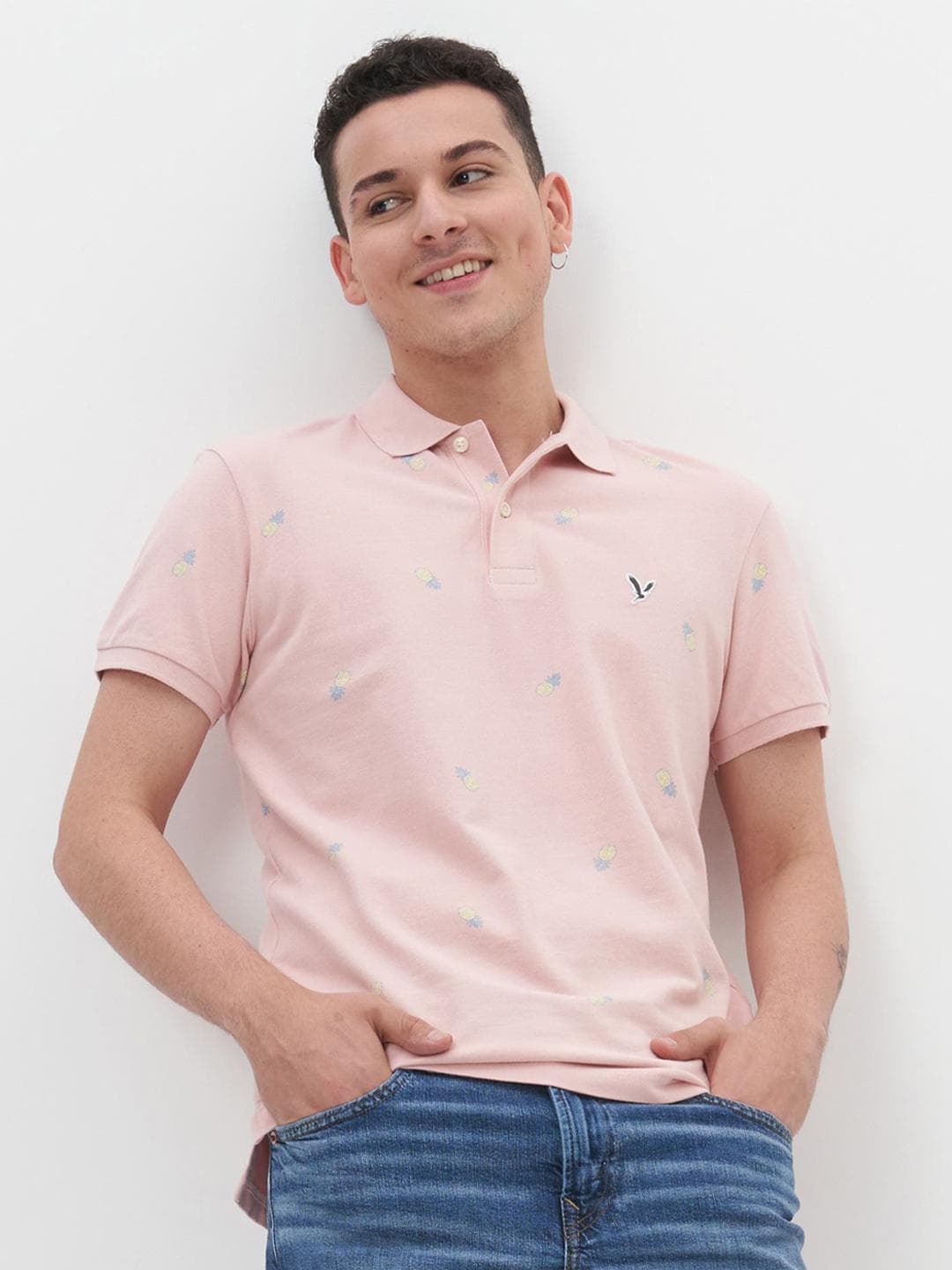 AMERICAN EAGLE OUTFITTERS Men Conversational Printed Polo Collar Cotton T-shirt