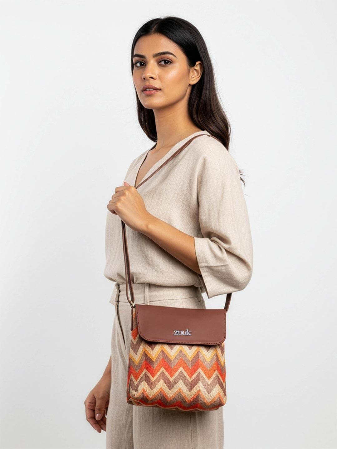 Buy ZOUK Geometric Printed Structured Sling Bag Flap Handbag - - Accessories for Women