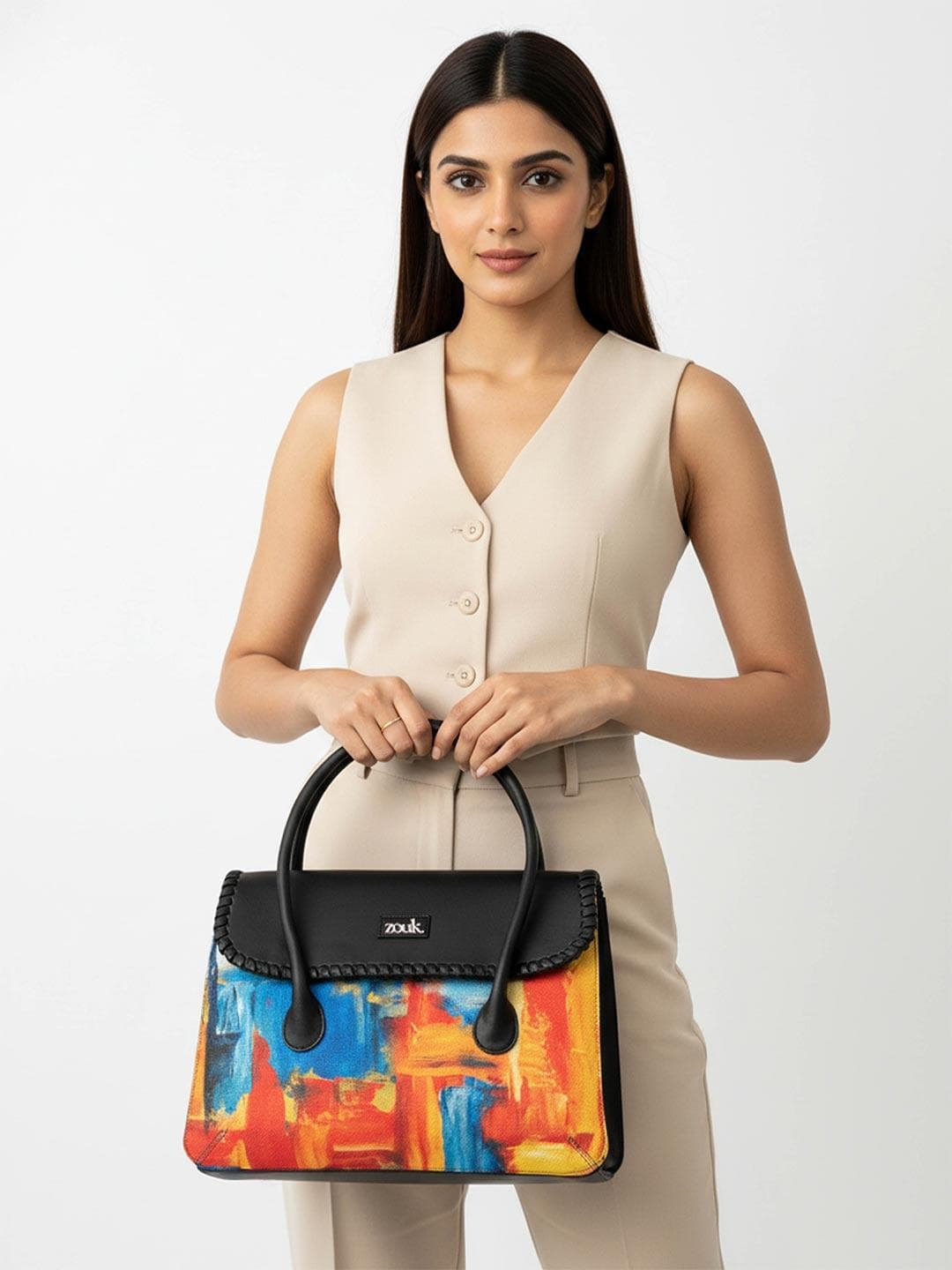 Buy ZOUK Multicoloured Abstract Printed Structured Handheld Bag Satchel - - Accessories for Women