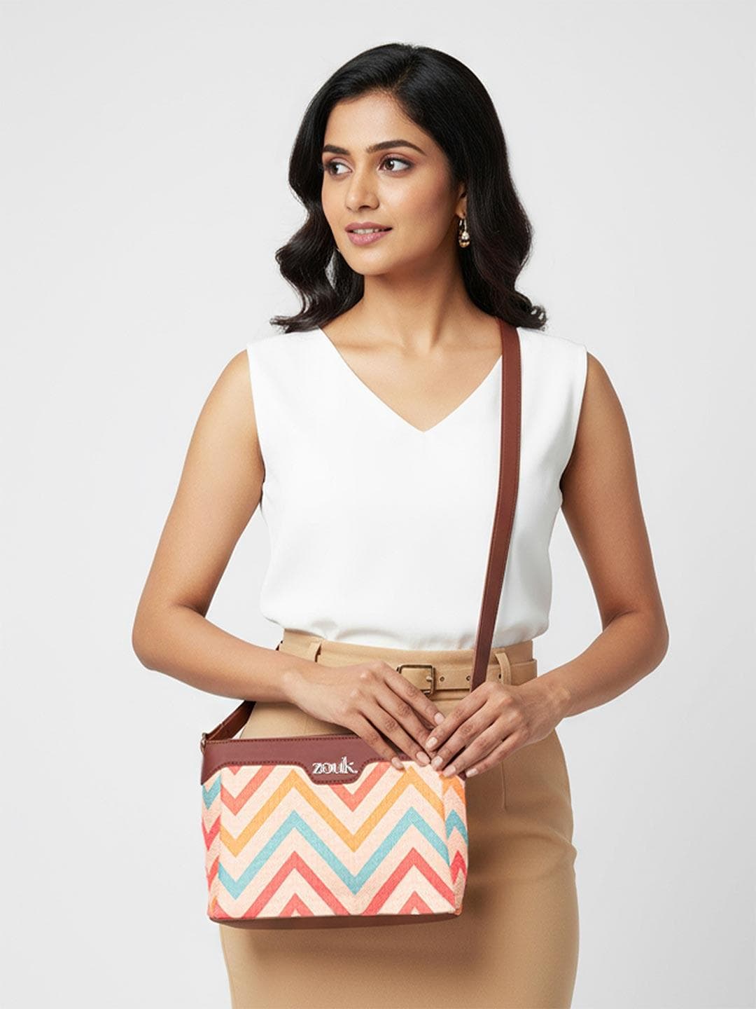 Buy ZOUK WavBeach Harmony Chevron Printed Structured Sling Bag - - Accessories for Women