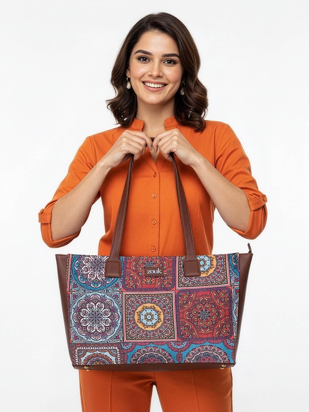 ZOUK Ethnic Motifs Printed Structured Tote Bag