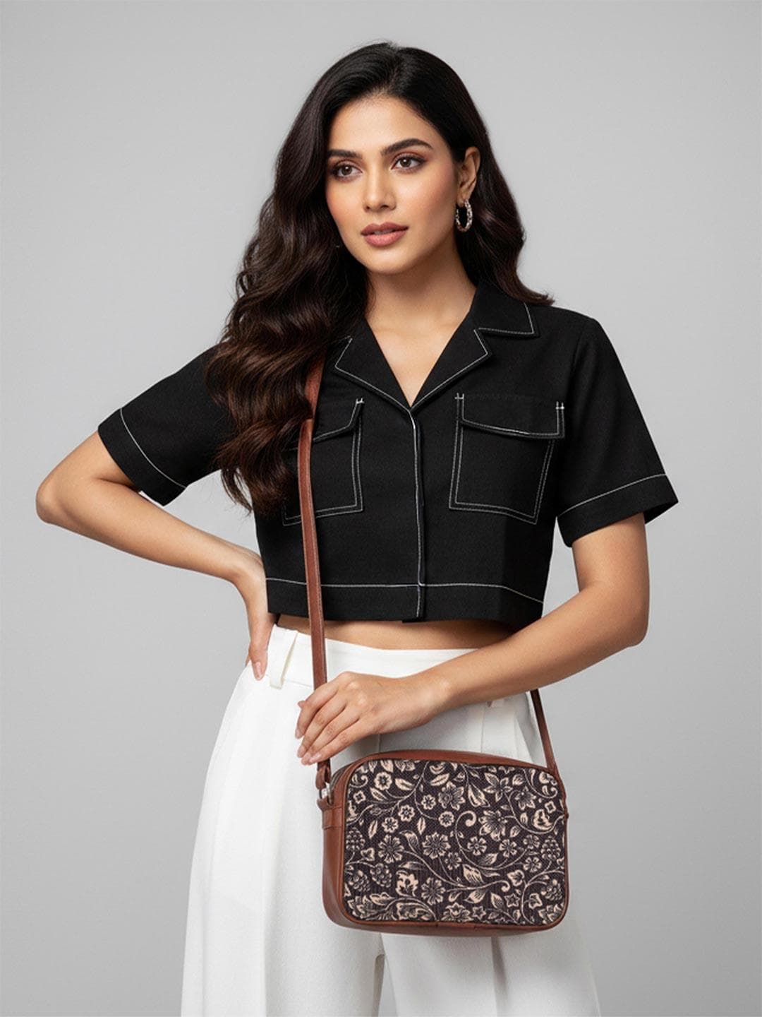 Buy ZOUK Black & Beige Ethnic Motifs Woven Design Handcrafted Vegan Leather Sustainable Sling Bag - - Accessories for Women