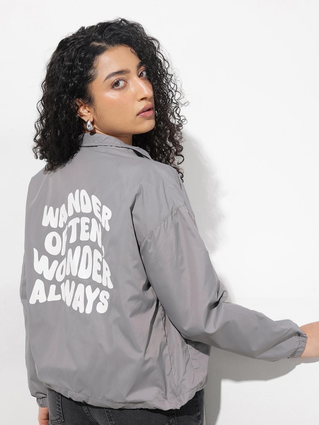 The Roadster Life Co. Typography Printed Spread Collar Sporty Jacket