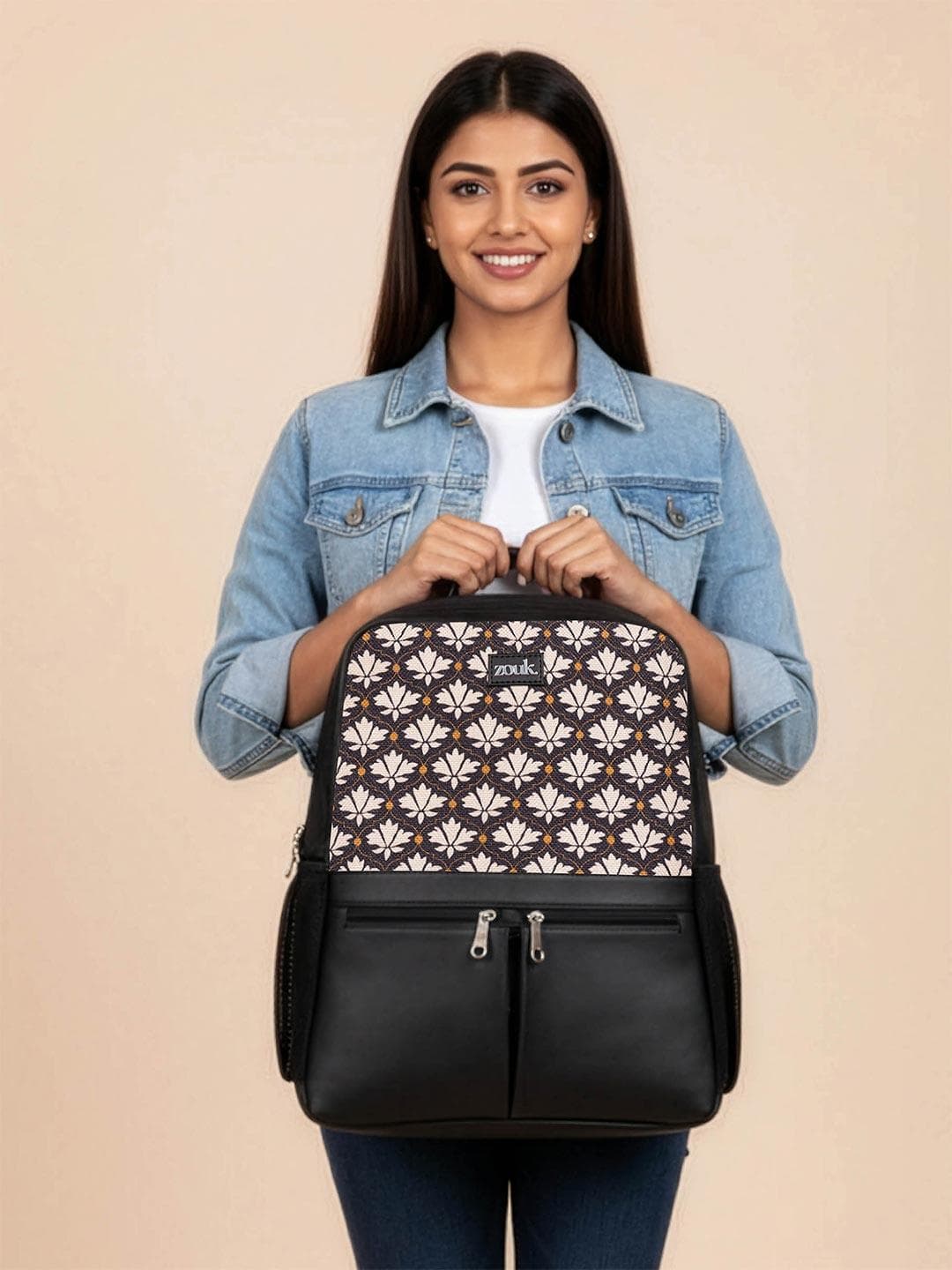 Buy ZOUK Women Ethnic Printed Vegan Leather Backpack With Compression Straps Up To 16 Inch - - Accessories for Women