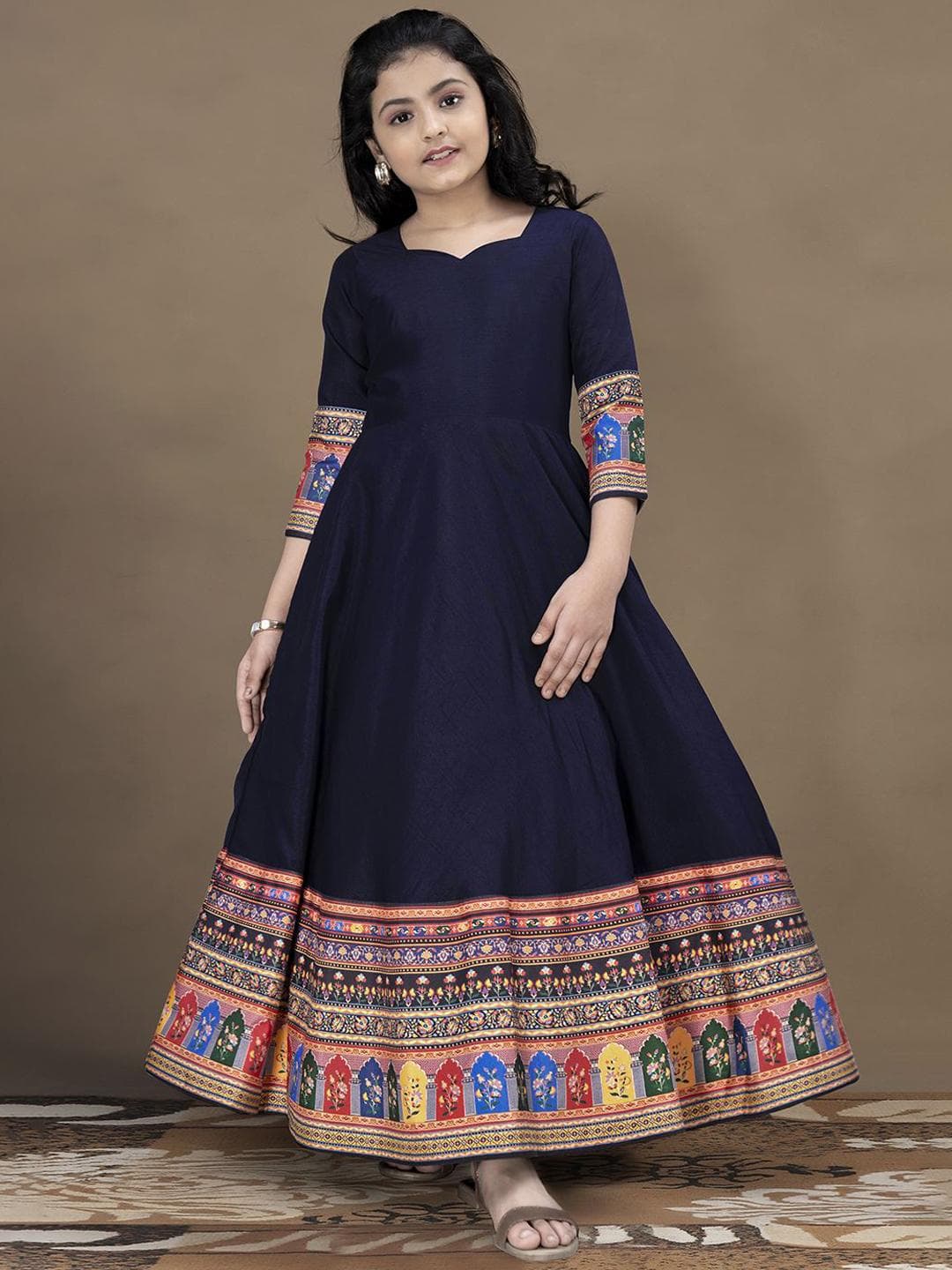 Sangria Girls Digital Print Anarkali Fit and Flare Dress