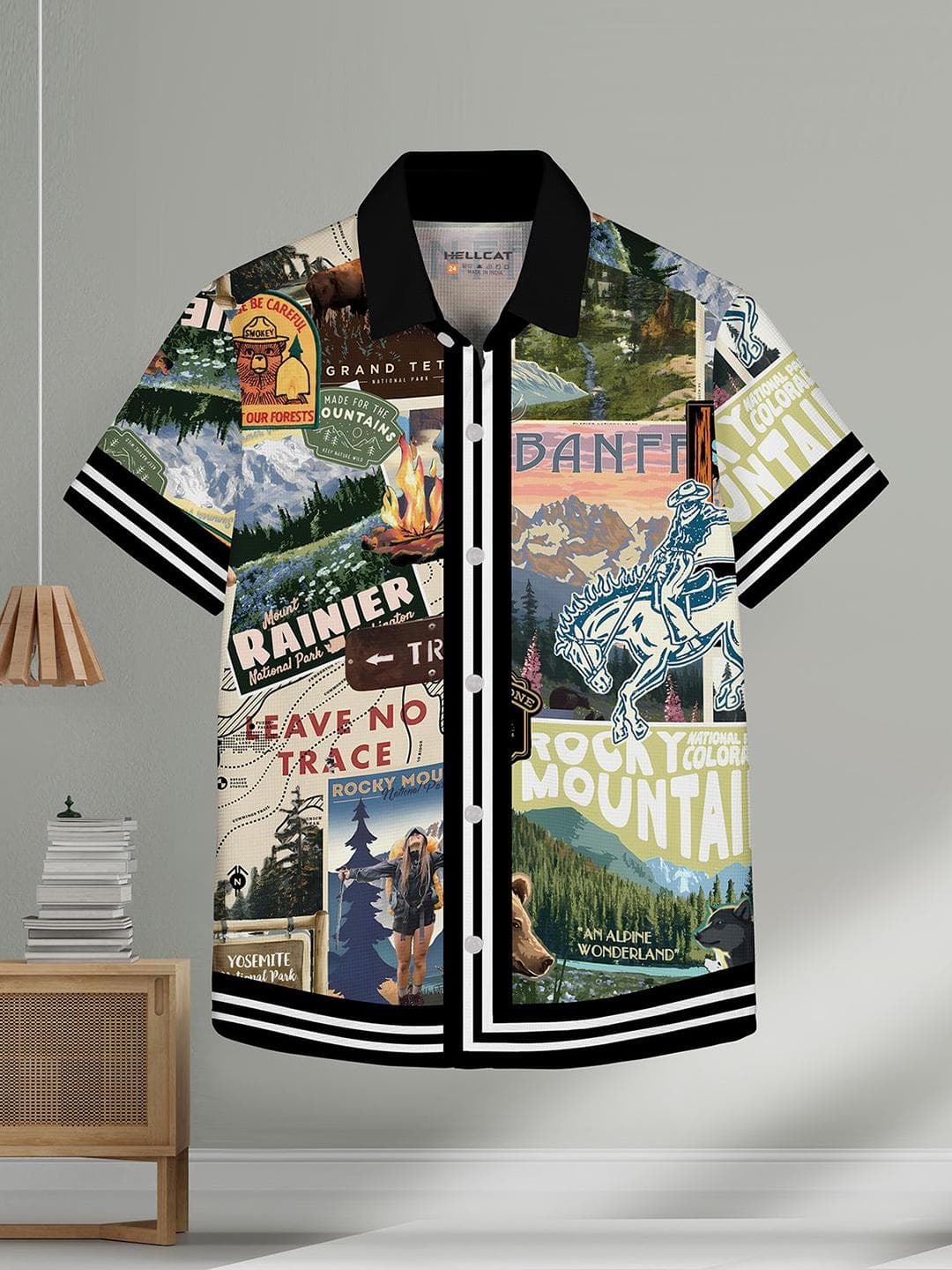 HELLCAT Boys Spread Collar Graphic Printed Cotton Casual Shirt