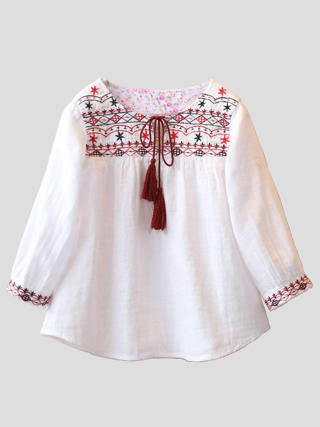 BAESD Floral Print Tie-Up Neck Cotton Top