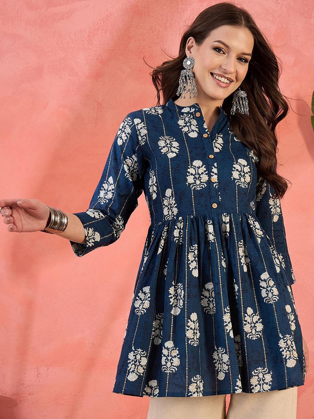 Sangria Printed Pure Cotton Tops