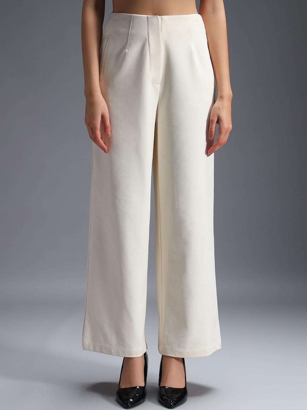 Zastraa Women Relaxed Wide Leg High-Rise Trousers