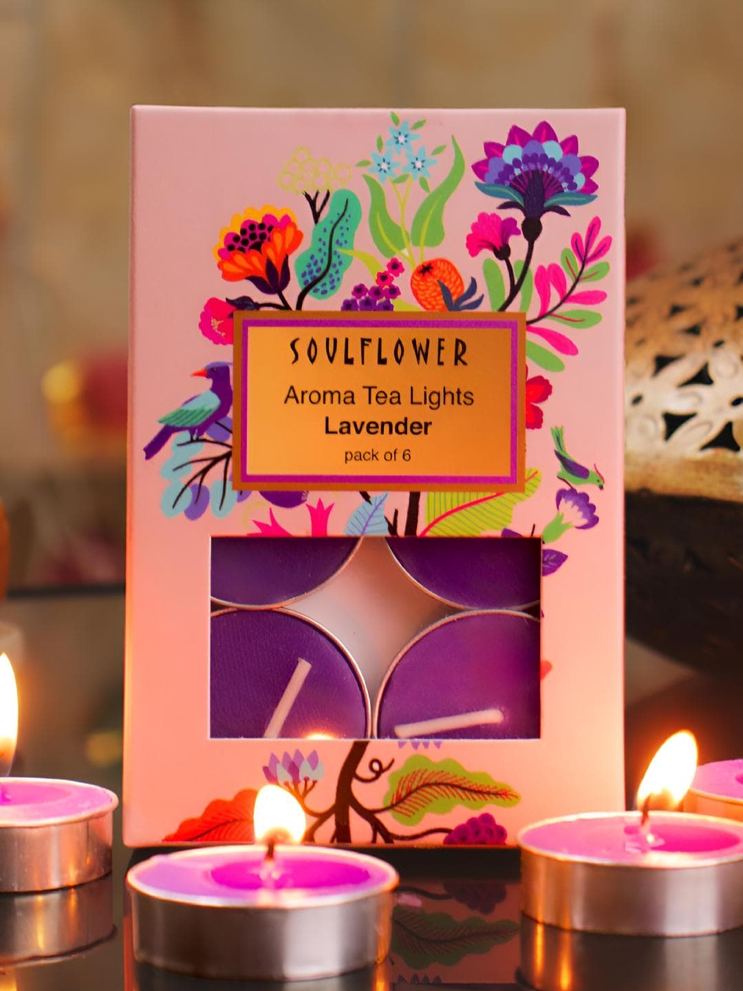 Buy Soulflower 6Pcs Lead Free Wick 1 Wick Lavender Solid Round Regular Tea Light Candles - - Home for Unisex