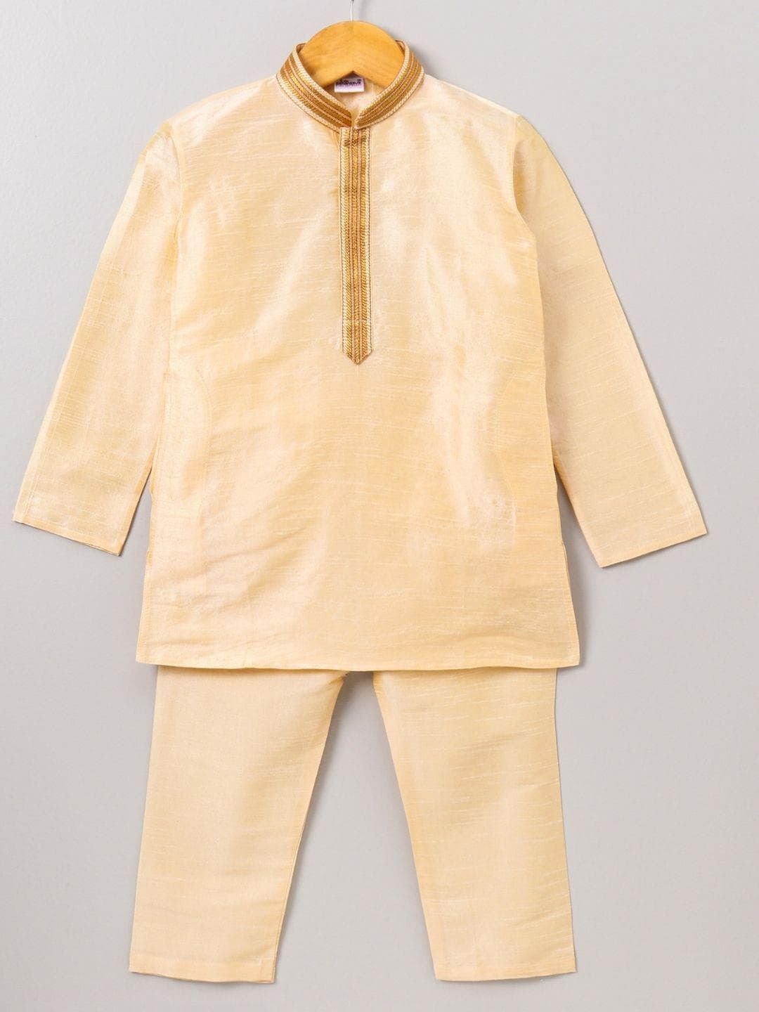 Pehanaava Boys Embroidered Gotta Patti Mandarin Collar A-Line Kurta