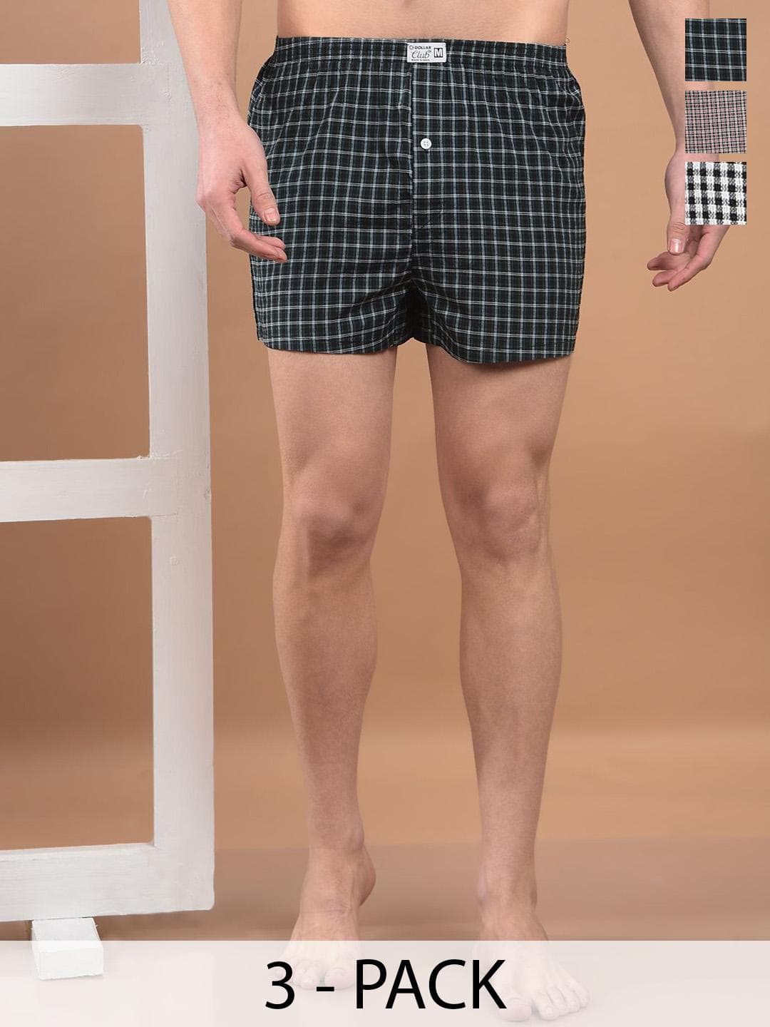 Dollar Pack Of 3 Checked Cotton Boxers TSSO-01-CHECK567-PO3