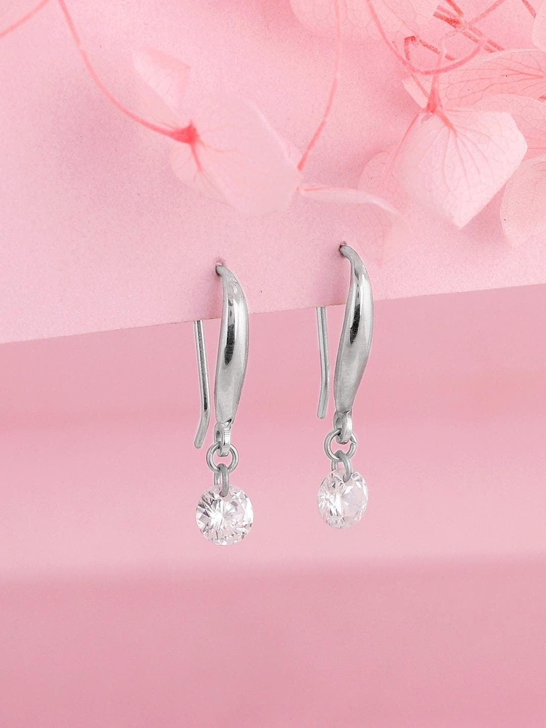 GIVA Shiny 925 Sterling Silver Rhodium Plated Zircon Studded Circular Drop Earrings