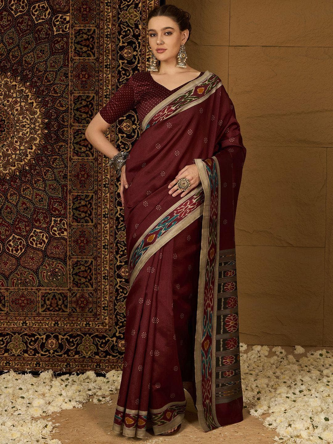 Mitera Ethnic Motifs Silk Blend Ikat Saree