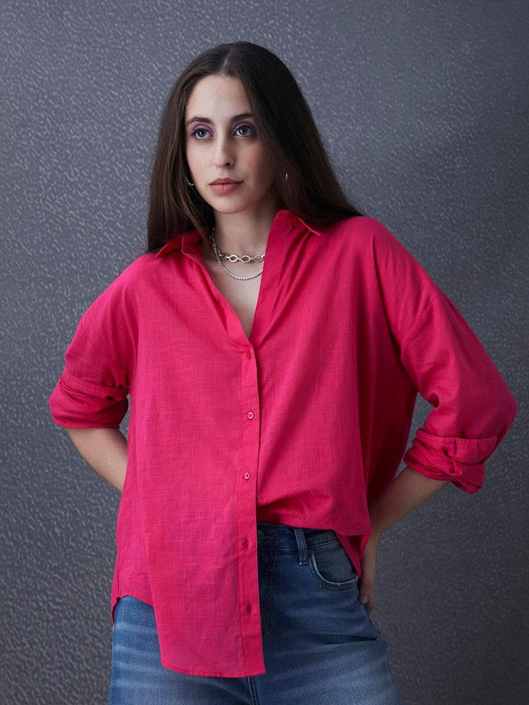 VOLTEDGE Women Oversized Opaque Striped Shirt
