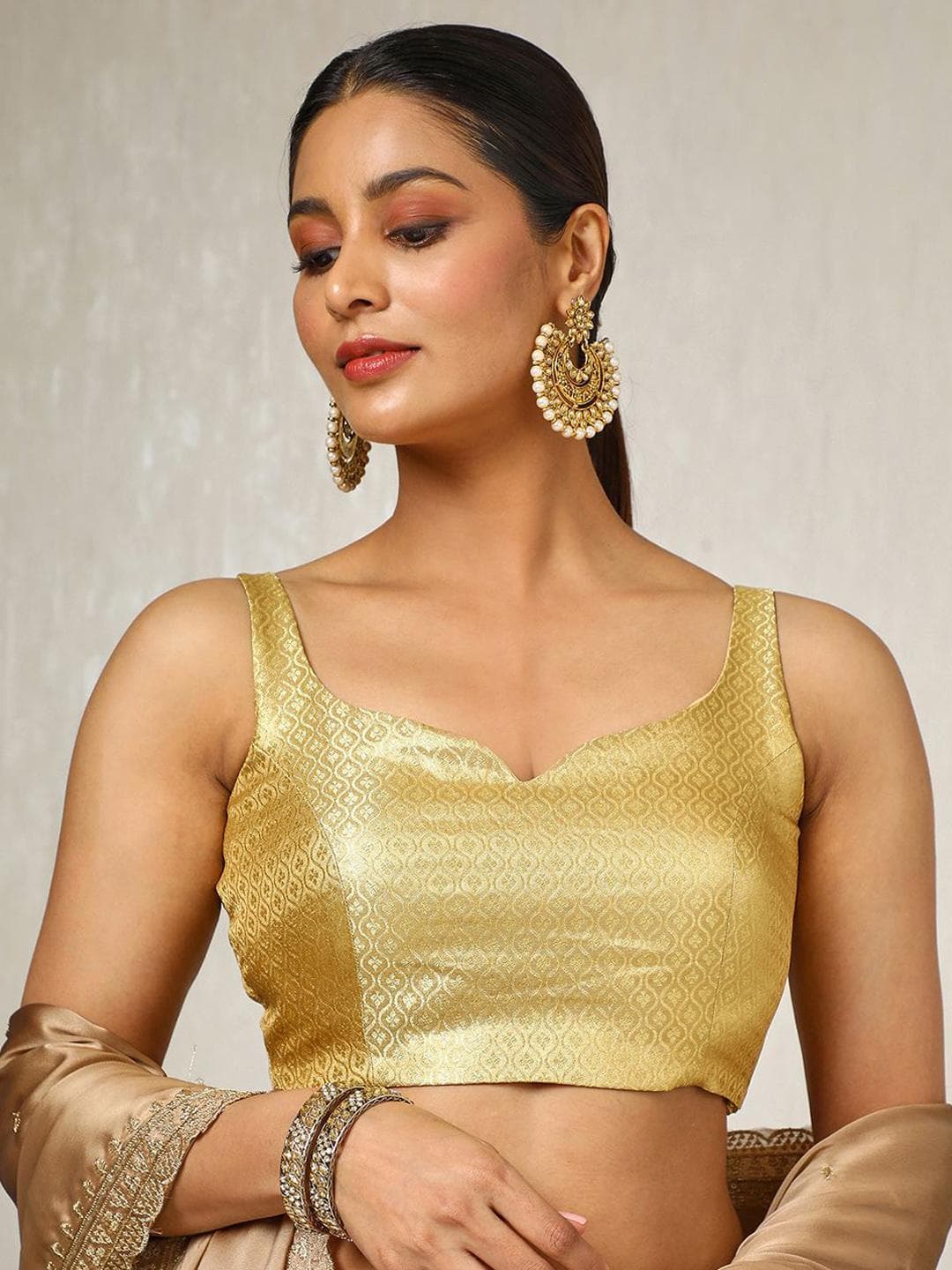 Soch Woven-Designed Tussar Zari Sleeveless Saree Blouse