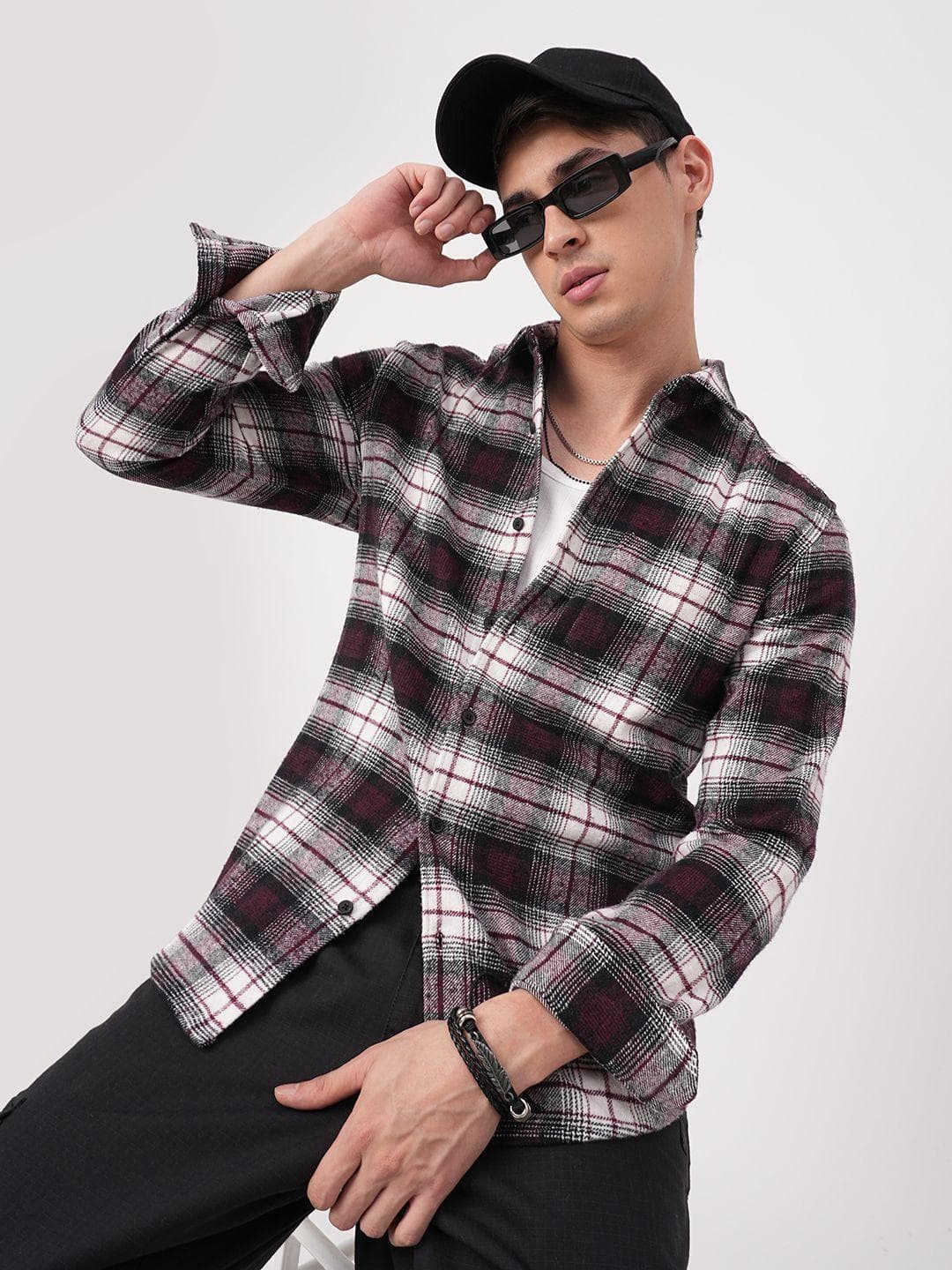 VASTRADO Men Classic Slim Fit Opaque Checked Casual Shirt