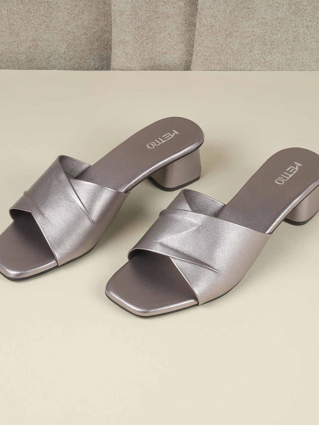 Metro Open Toe Gun Metal Comfort Block Heels