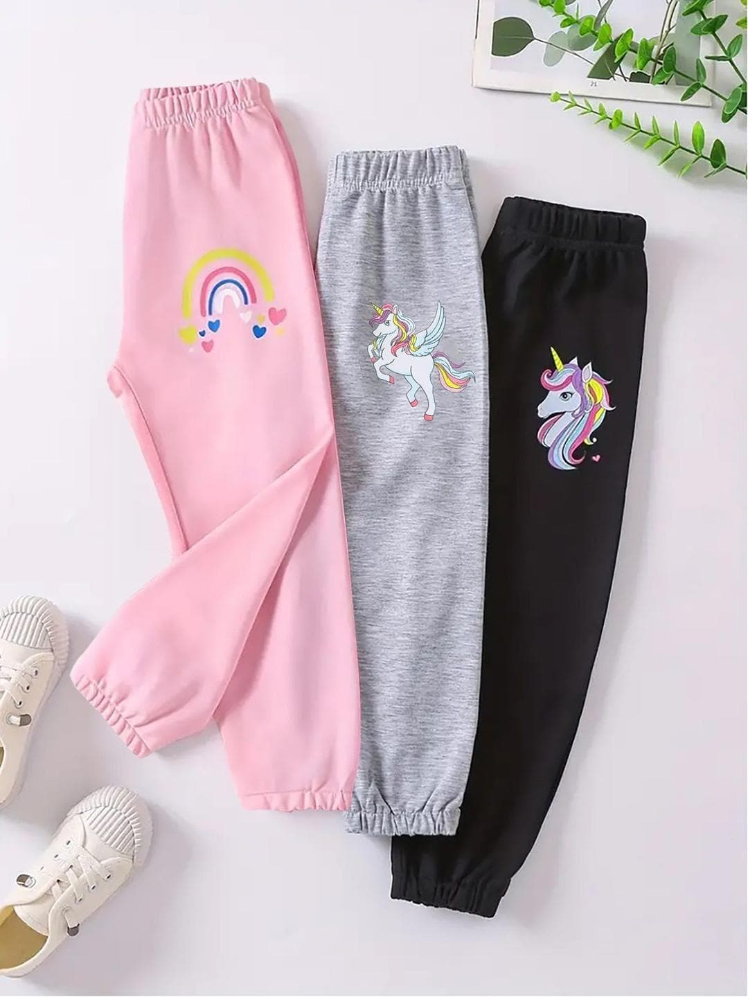 KEESOR Girls Pack of 3 Printed Cotton Track Pants