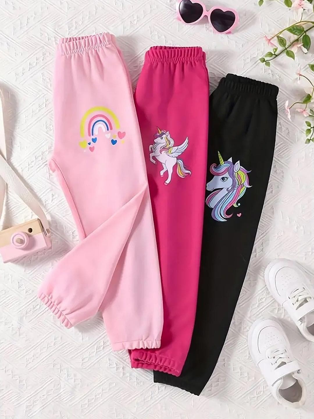 KEESOR Girls Pack of 3 Printed Cotton Track Pants