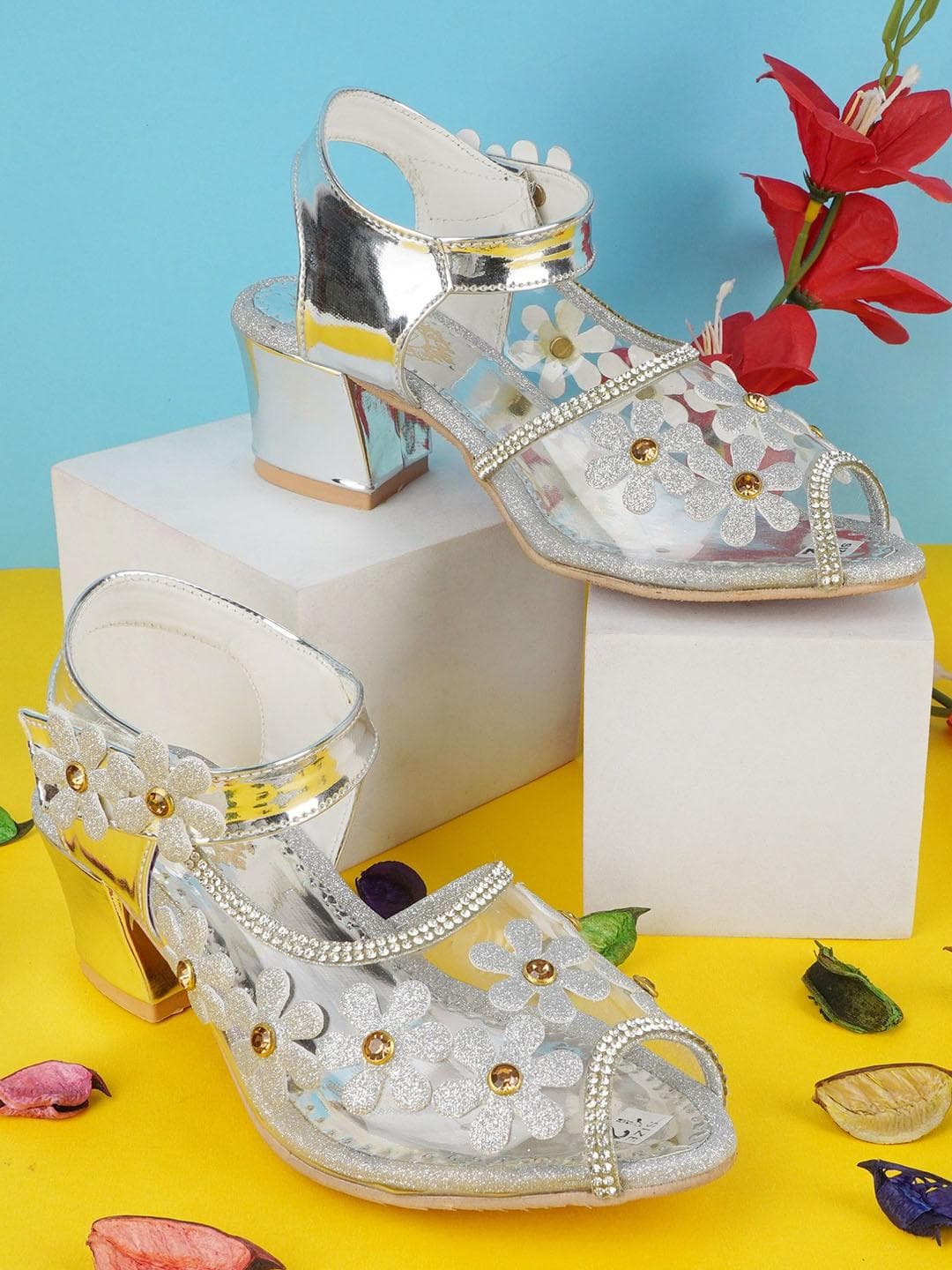 BAESD Girls Embellished Party Block Mules