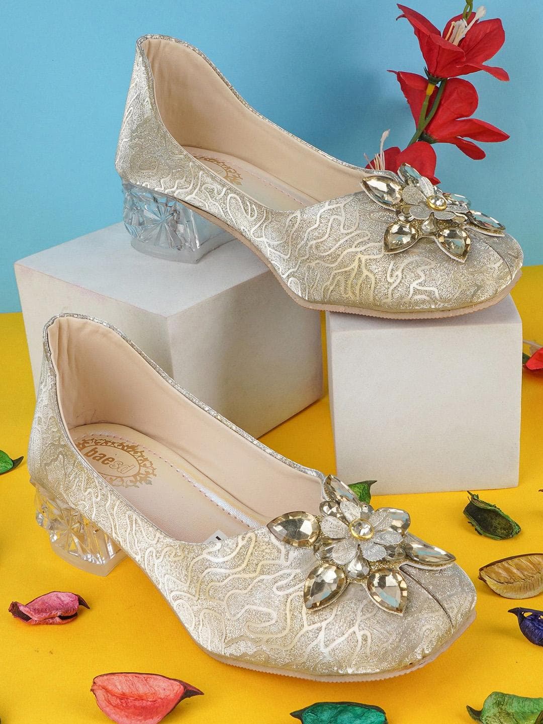BAESD Girls Textured Party Block Heels