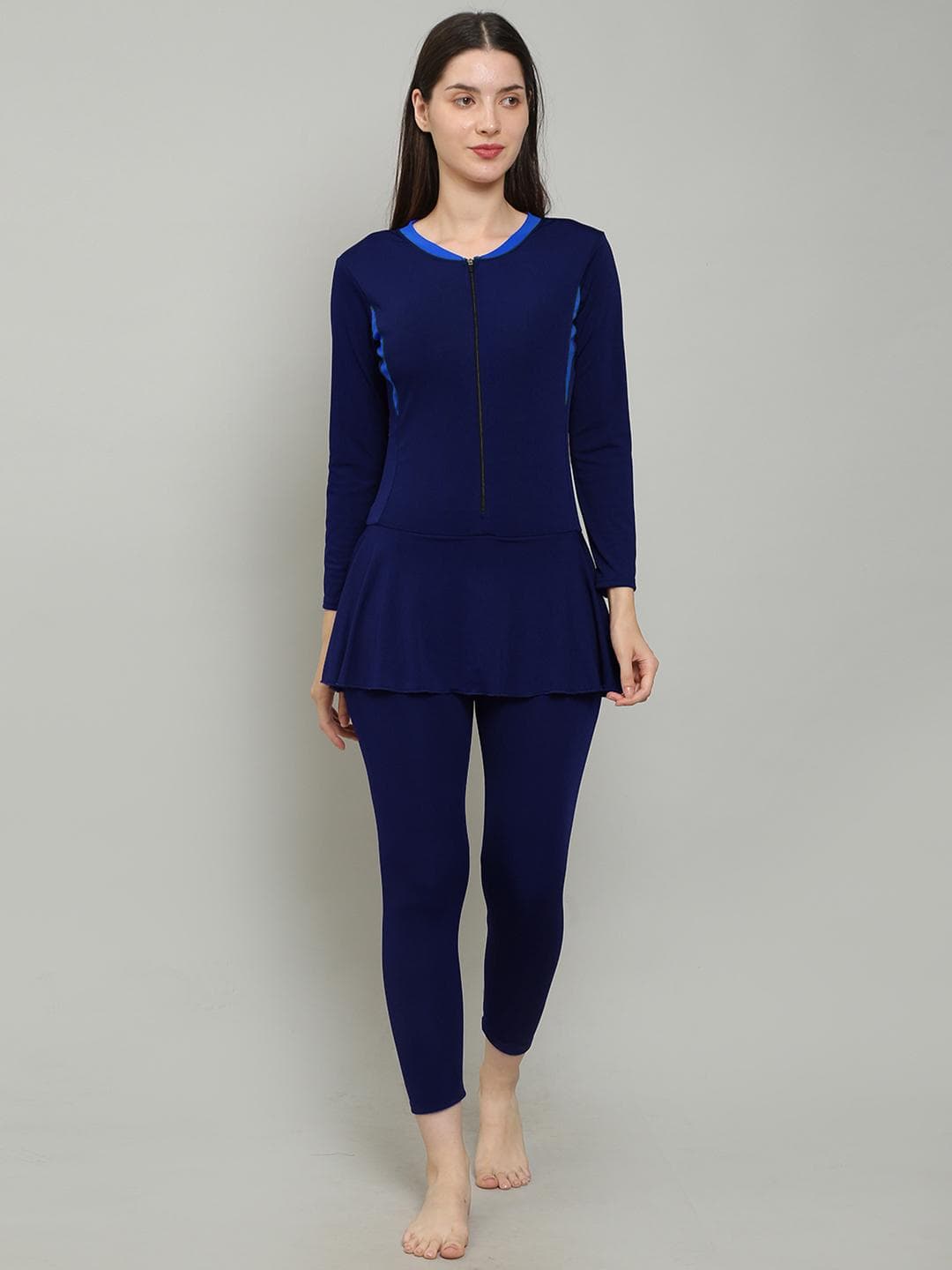 MEGASK Colourblocked Full Coverage One Piece Removable Chest Pads Swimming Dress