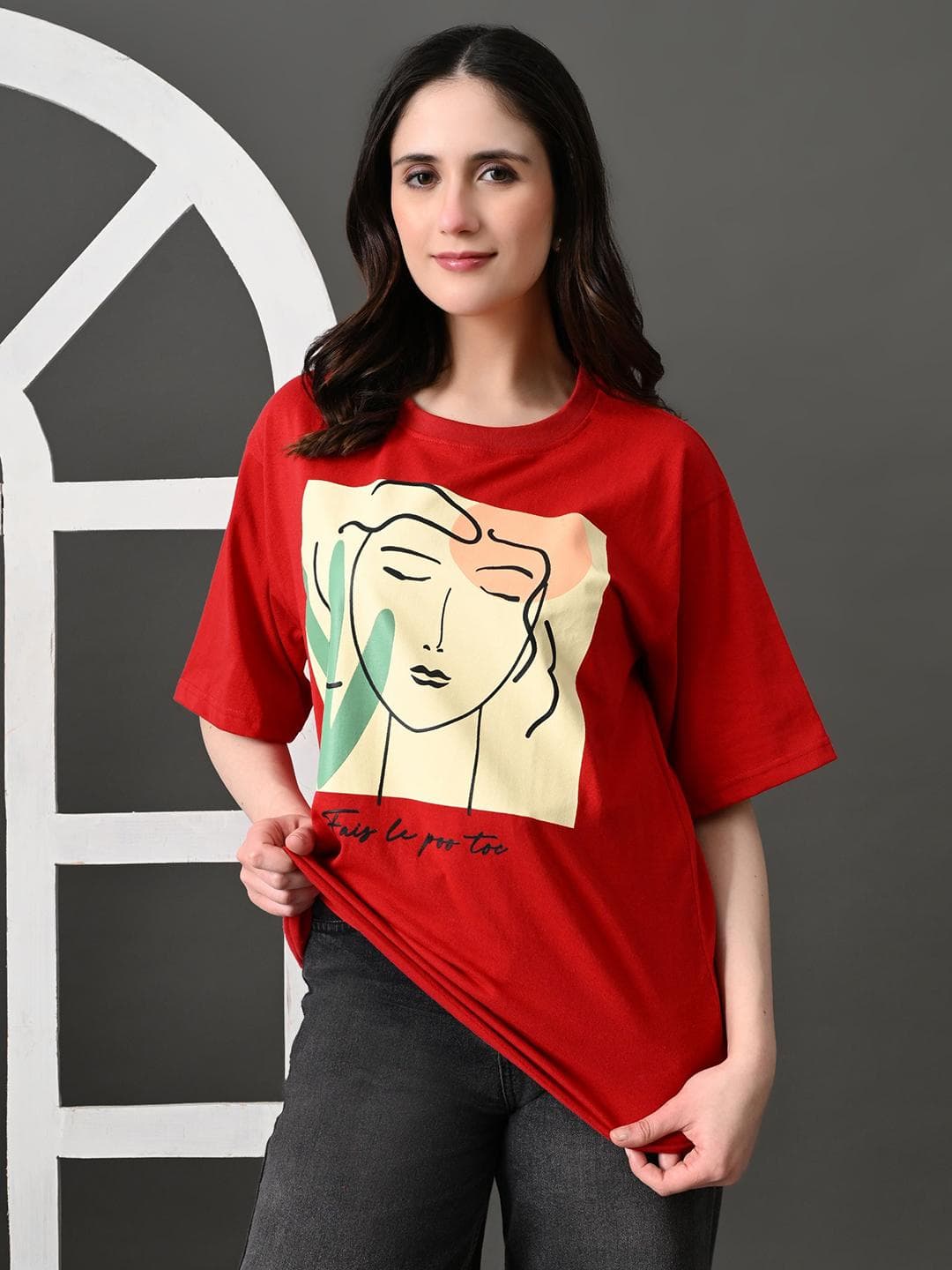CORSICA Women Bio Finish Graphic Printed Round Neck Cotton Oversized T-shirt
