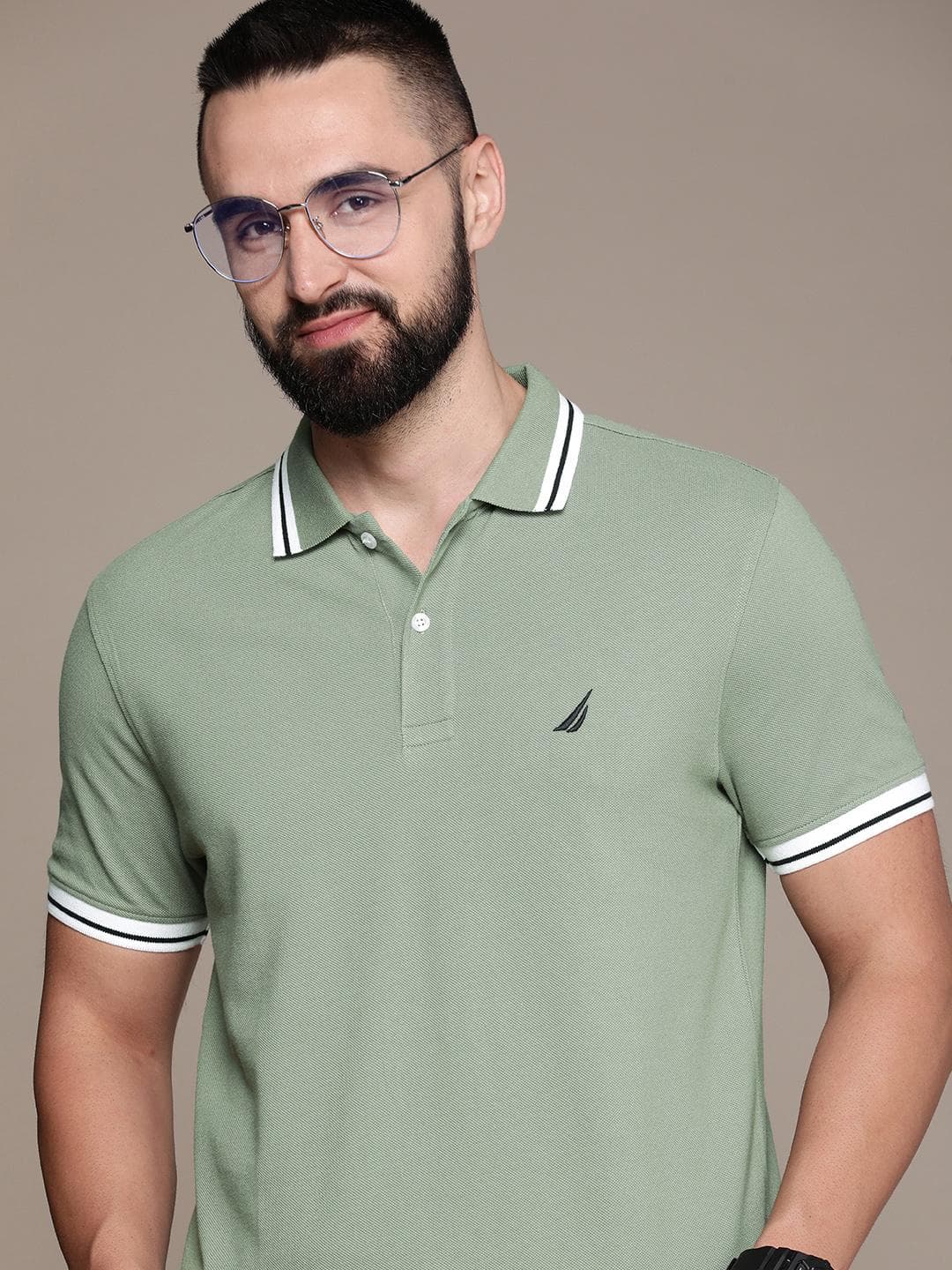 Nautica Solid Polo Collar Pure Cotton T-shirt