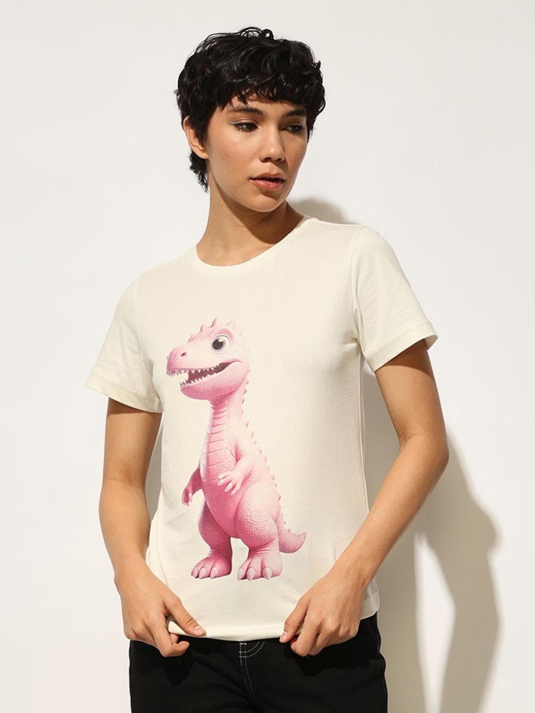 ONLY Women Graphic Printed Round Neck Cotton T-shirt