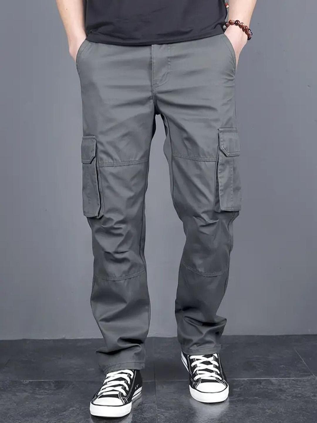 FABRIPPLE Men Cotton Classic Mid-Rise Loose Fit Cargos Trousers
