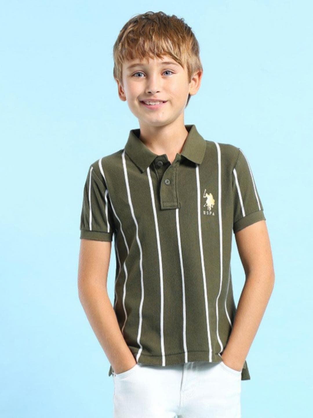 U.S. Polo Assn. Kids Boys Striped Polo Collar Cotton T-shirt